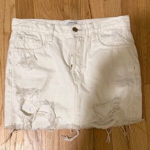 J Brand Ivory Distressed Denim Skirt